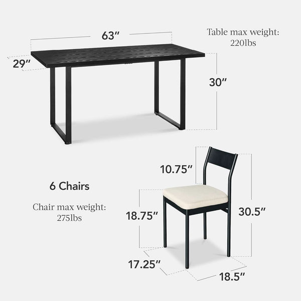 Six Seat Contemporary Dining Set Black Upholstered
