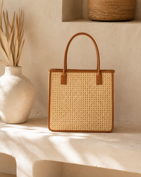 Citra Leather and Rattan Tote Bag