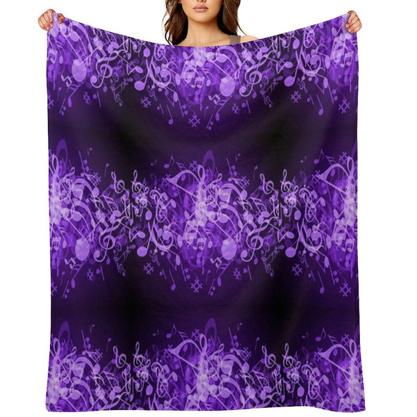 Purple Glow Music Notes Travel-friendly Throw Blanket