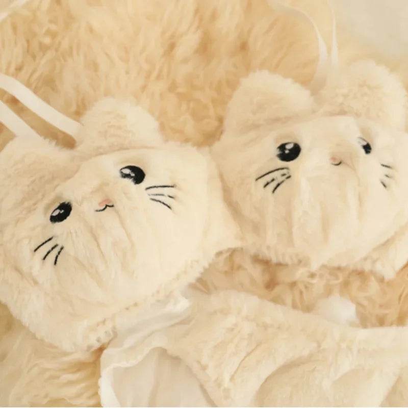 2-Piece Anime Lingerie Set – Soft Plush Bra & Panty with Cartoon Cats Design for Women & Girls