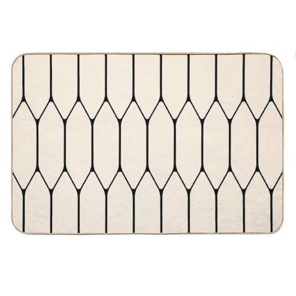 Long Honeycomb Minimalist Geometric Pattern in Black And Almond Cream Bath Mat