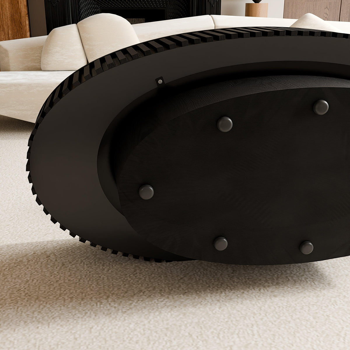 Modern Black Oval Coffee Table with Hidden Storage