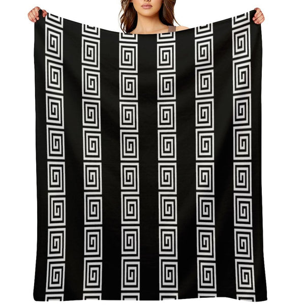 Greek Key Stripes Black & White Sustainable Throw Blanket