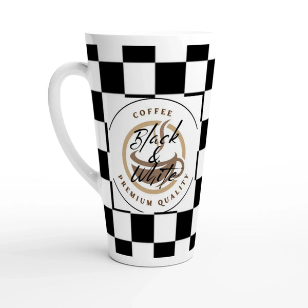 Elegant Black and White Checkered Ceramic Latte Mug - 17oz Coffee Cup