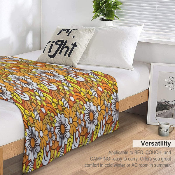Retro 70s Flower Pattern Comfort Throw Blanket