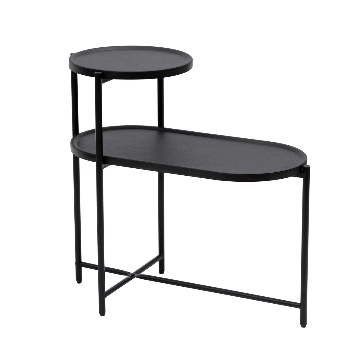 Round Coffee Table with Storage Tray 2 Tier Oval End Tables