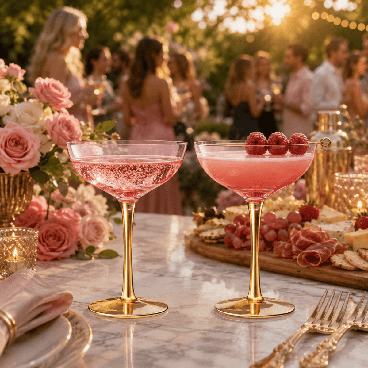 Deco Champagne Coupe Cocktail Glassware, Pink, Set of 2