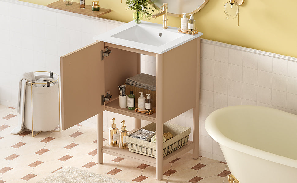 20-inch Bathroom Vanity with Ceramic Sink, Freestanding Single Vanity Set with Soft Closing Door,  French Style.
