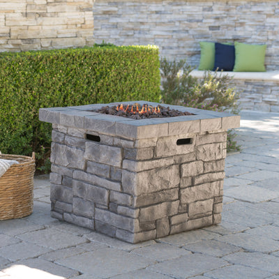 Outdoor Square MgO Propane Fire Pit 40,000 BTU Grey 30-Inch