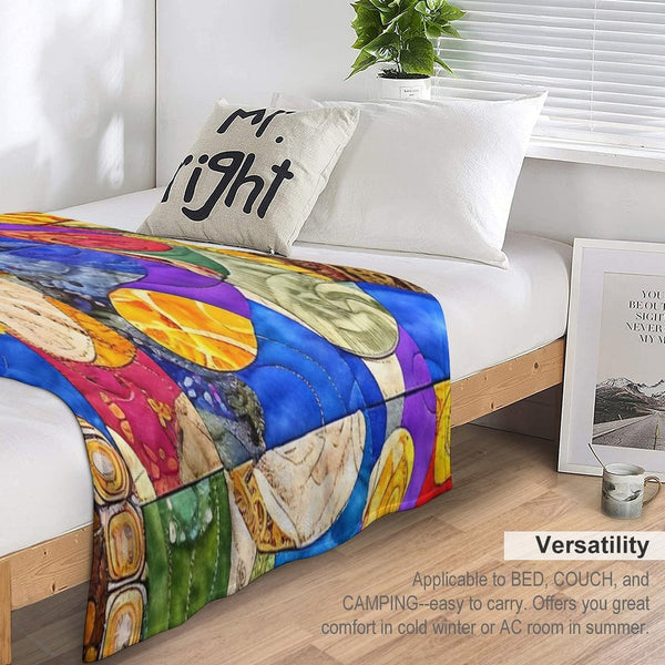 Faux Quilt Tile Pattern Compact Throw Blanket