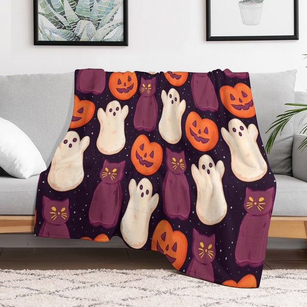 Halloween Marshmallows Dark Travel-friendly Throw Blanket