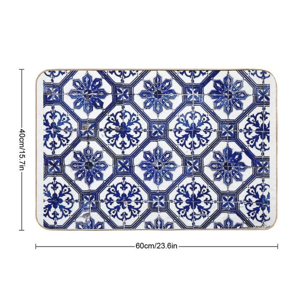 Blue And White Portuguese Tile Bath Mat