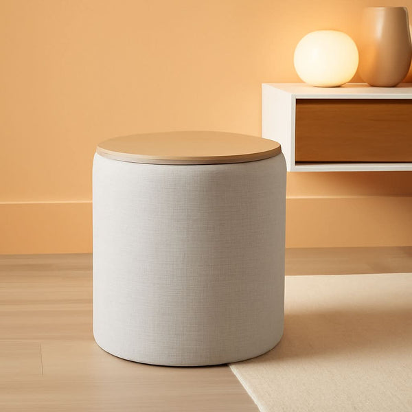 Storage Ottoman 18 Inch Wood Top Gray Textured Fabric