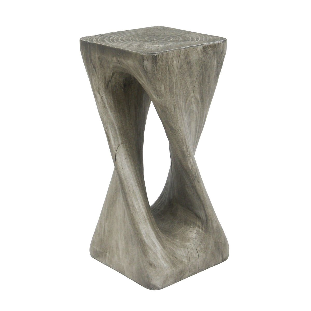 Twist Shape End Table in Wood Like Texture and Gray  Color