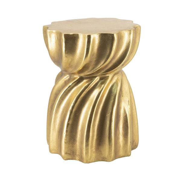 14x14x18.7' Gold Magnesium Accent Stool with Sculptural Swirl Design, Contemporary Side Table, Decorative Display Stand, or Extra Seating Option
