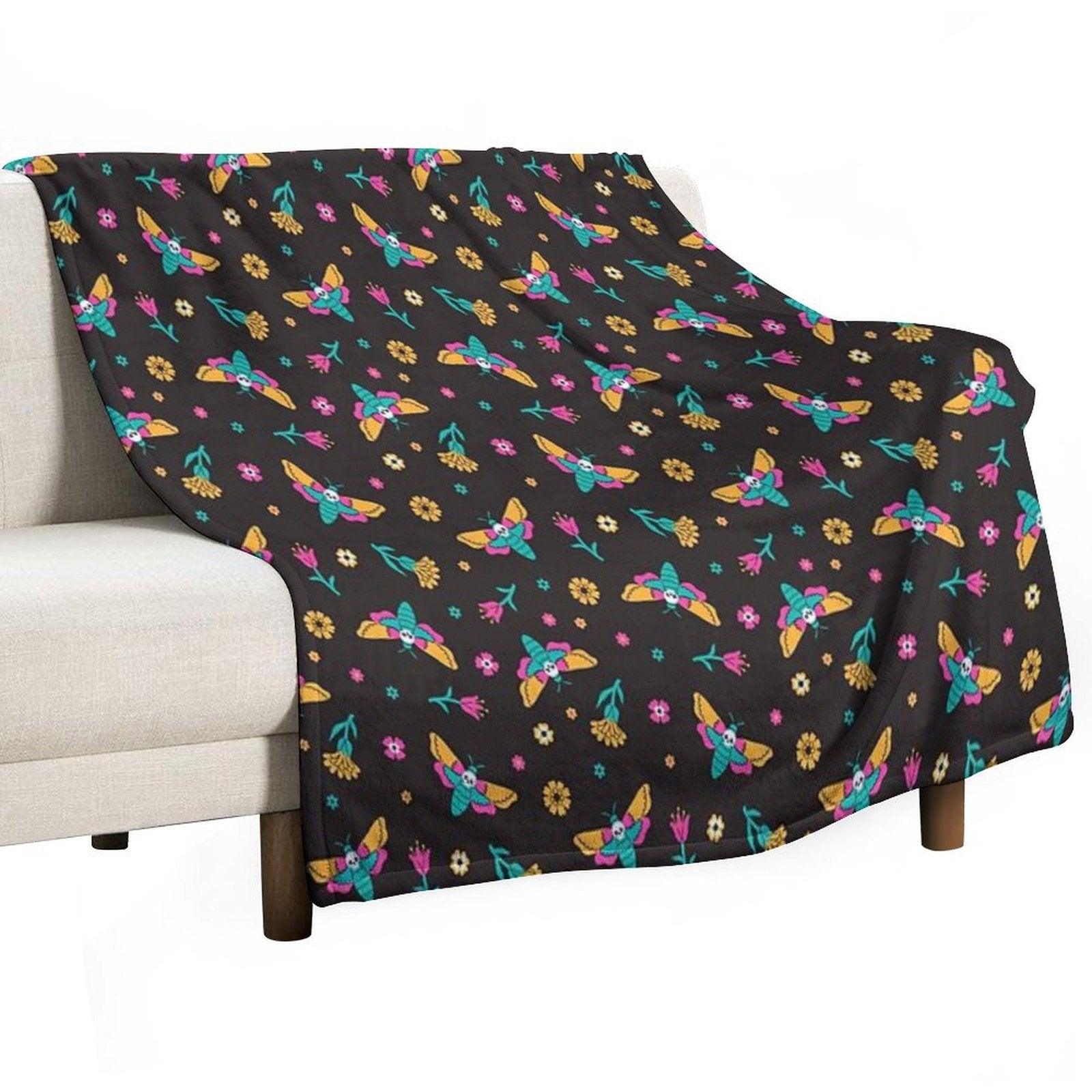 Death's Head Butterflies And Flowers Throw Blanket