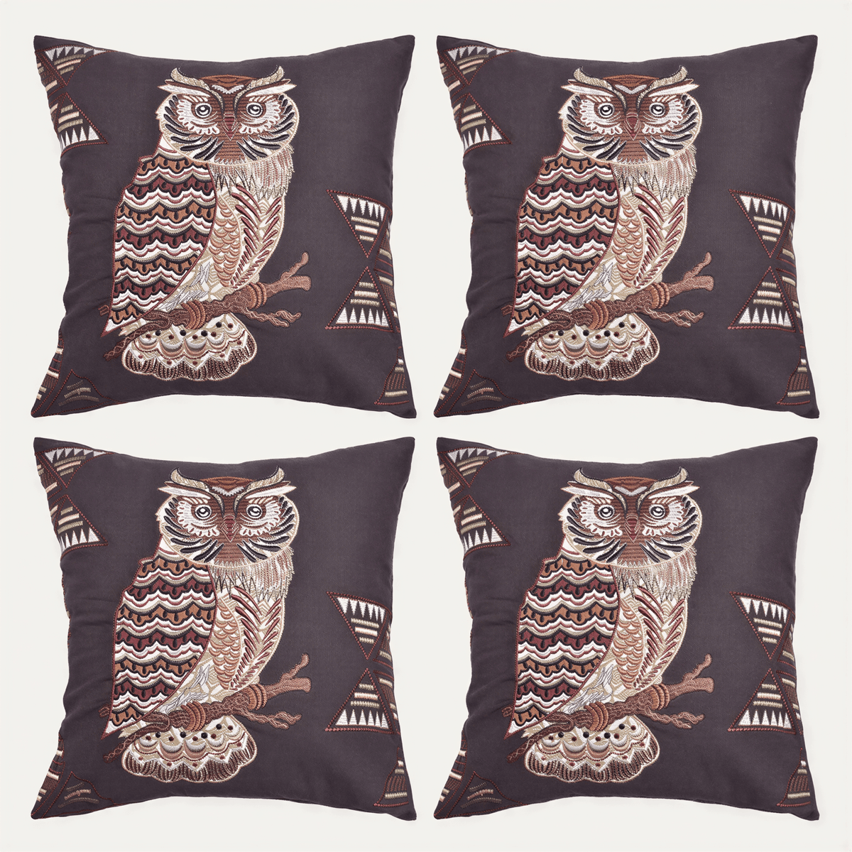 Owl Throw Pillow Covers - Set of 2 or 4 Decorative 18 x 18 Inch Cushions