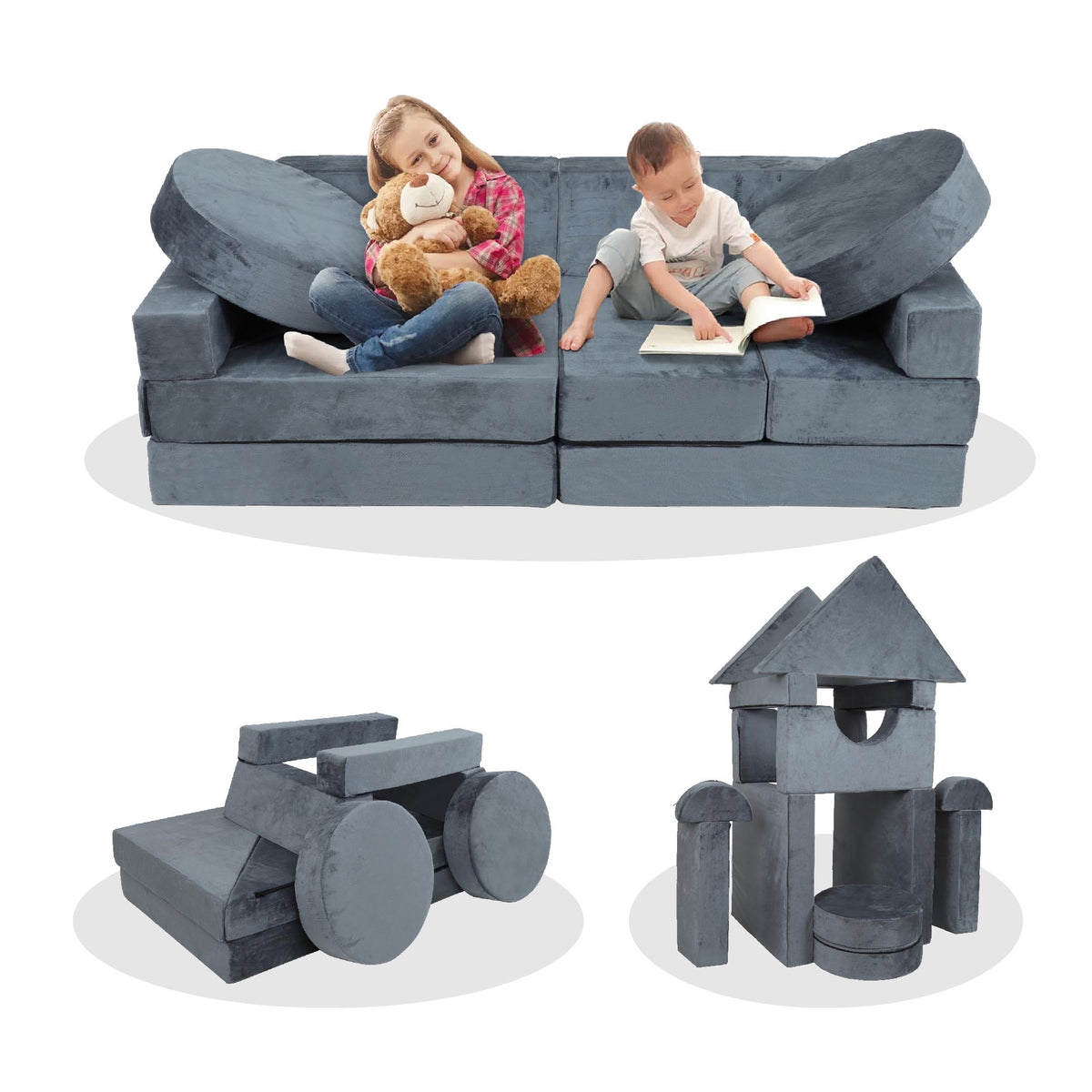 14-Piece Kids Modular Play Couch in Blue