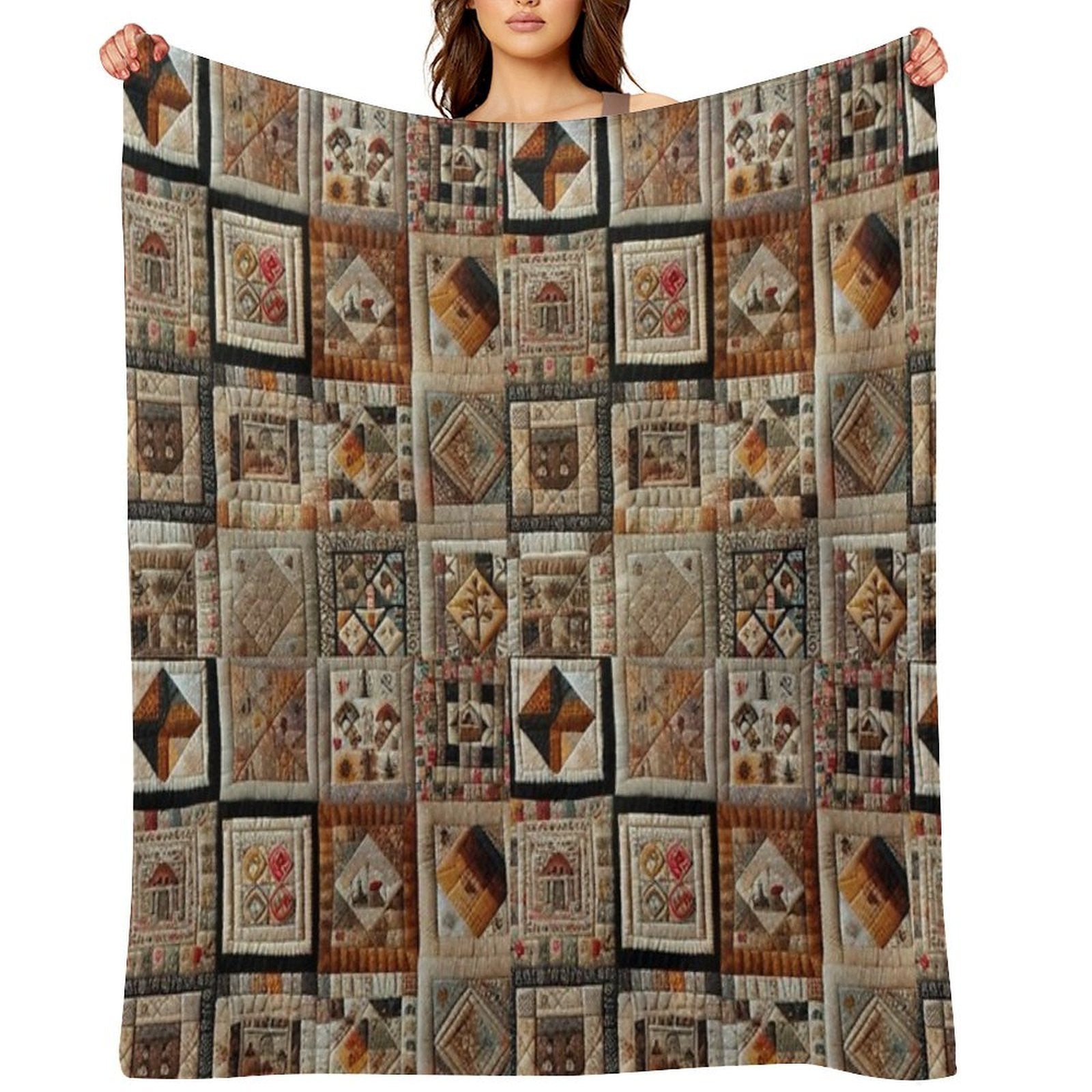 Antique-Inspired Patchwork Quilt Easy Care Throw Blanket