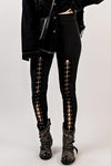 Black Grommet Lace Up Front Leggings - Black / S