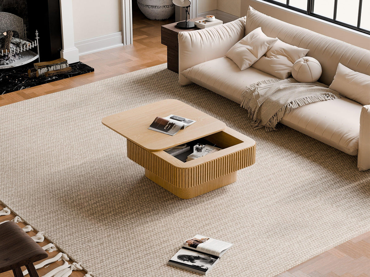 Modern Square Coffee Table with Hidden Storage