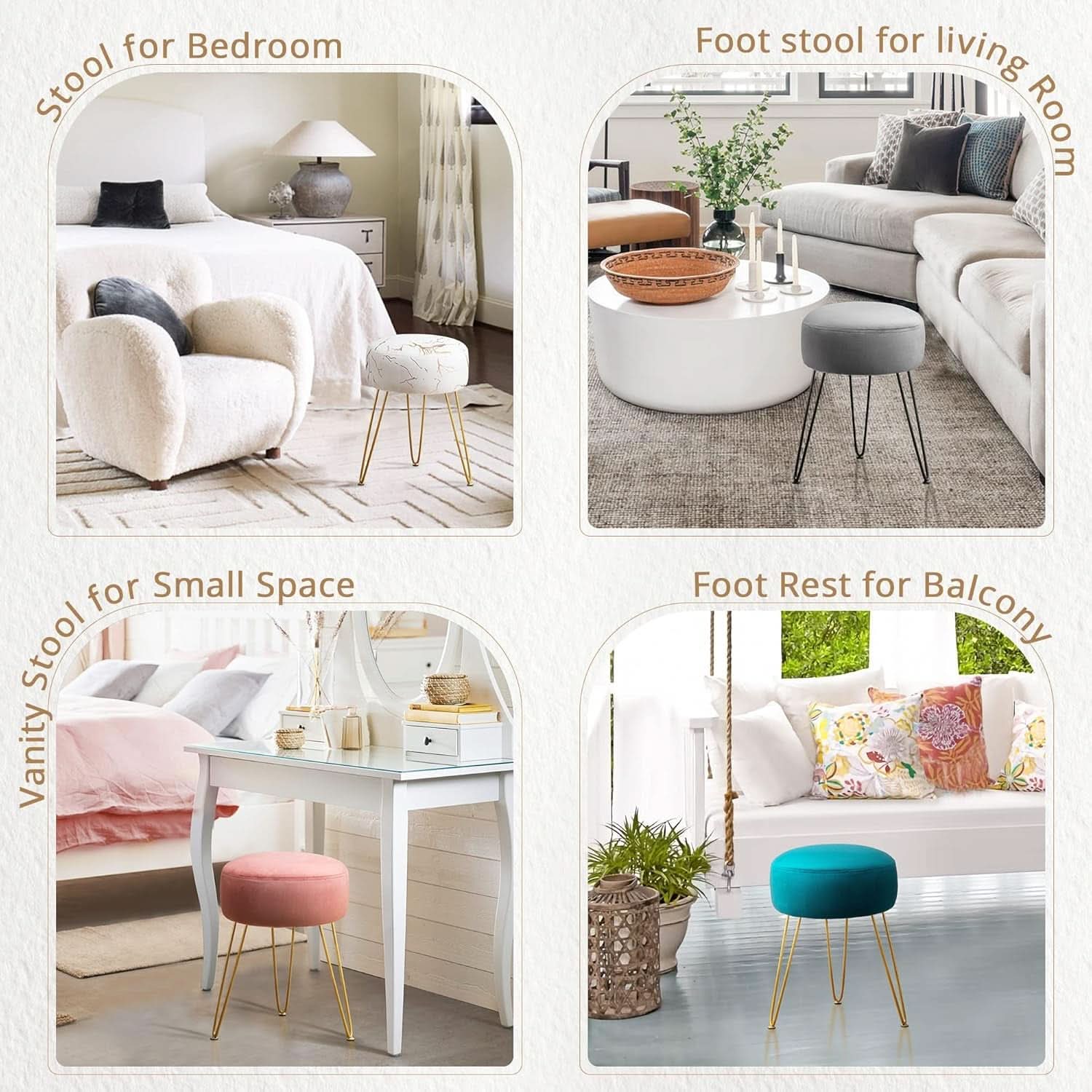 Gold Velvet Lux Vanity Stool 18Inch Round Plush Ottoman