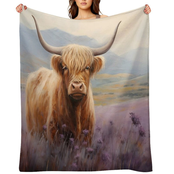 Scottish Highland Cow in Heather Sustainable Throw Blanket