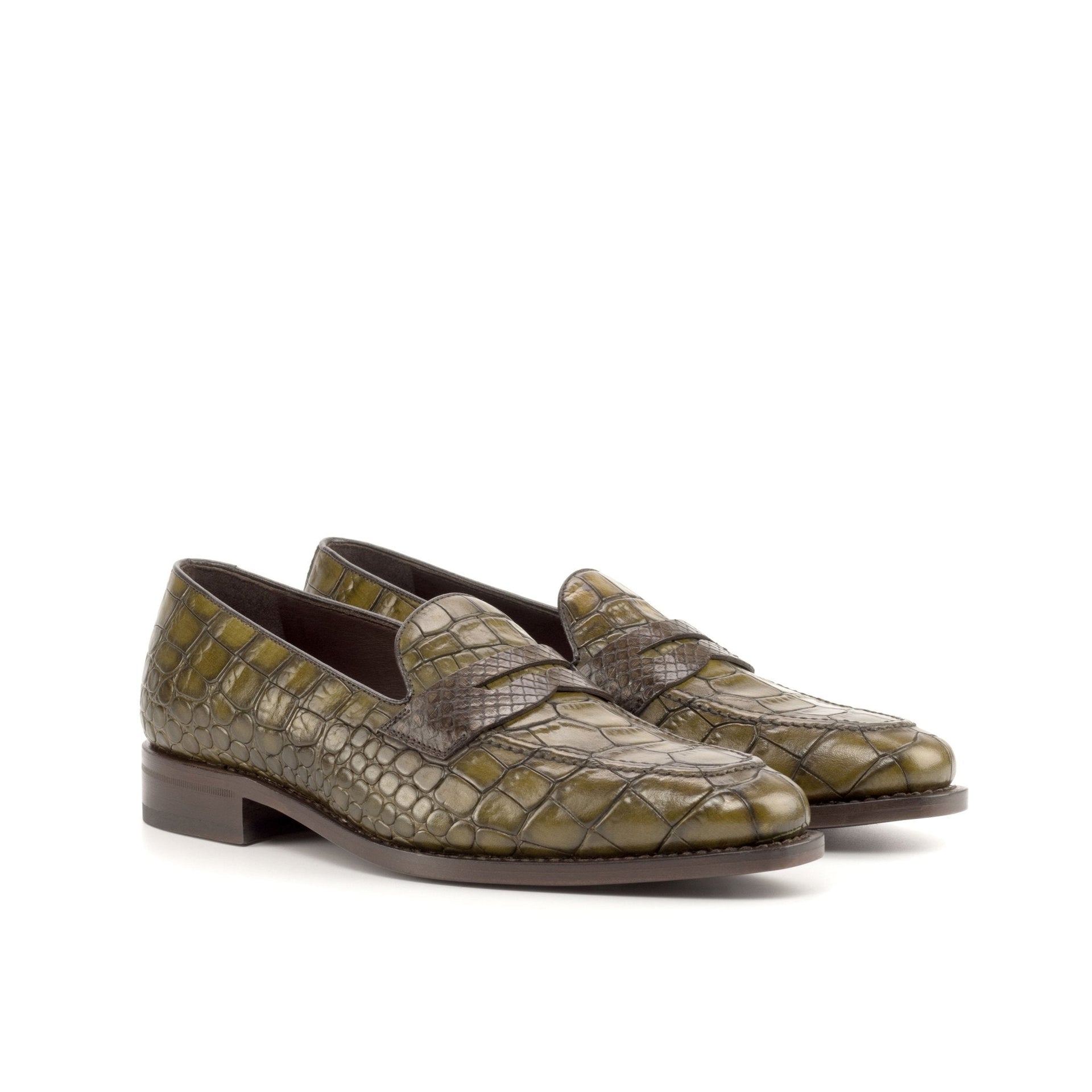 Raman  - Green Crocodile embossed leather loafers for men