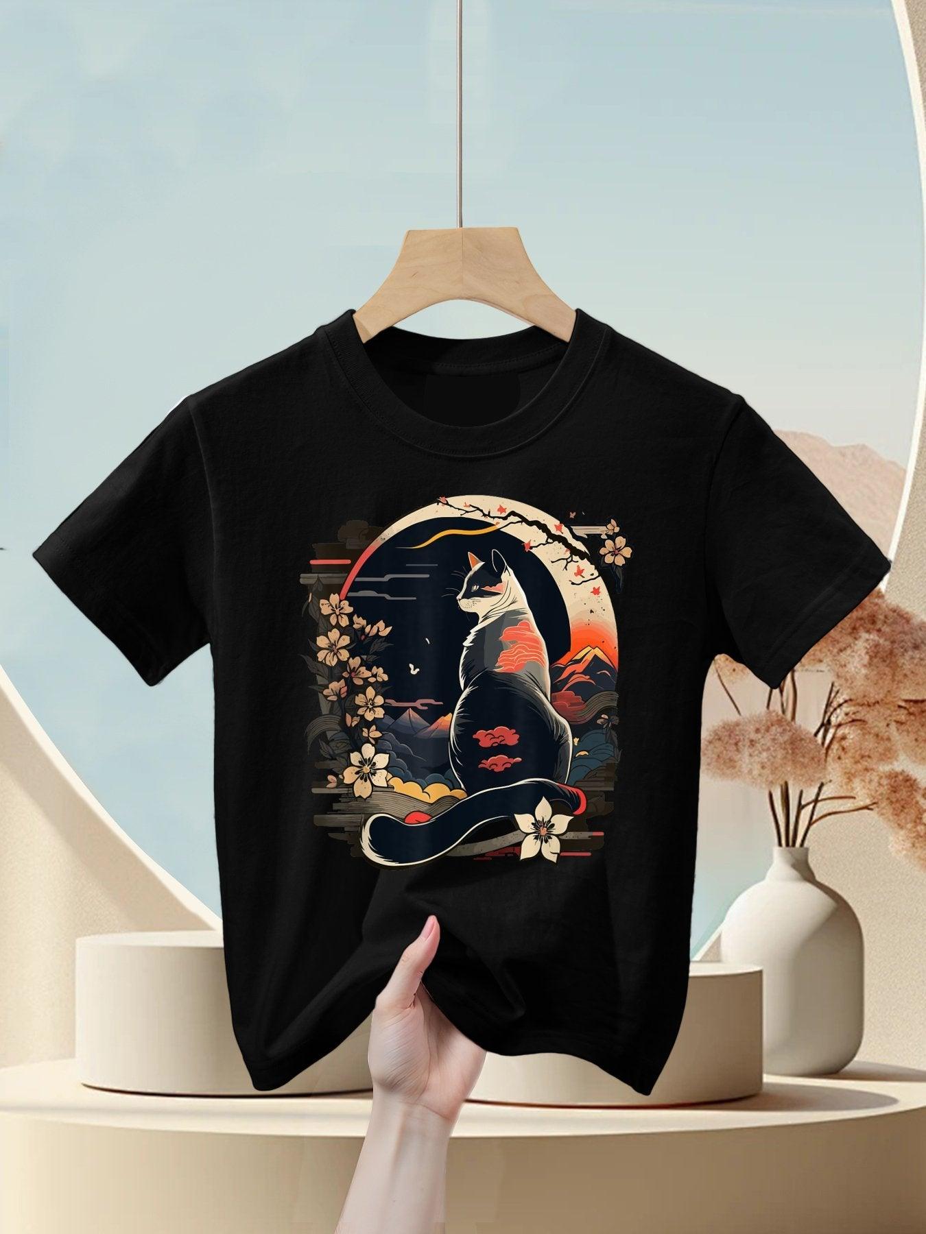 Kawaii Cat Anime Japanese Retro Men Women Kids Funny Cat Kids T-Shirt