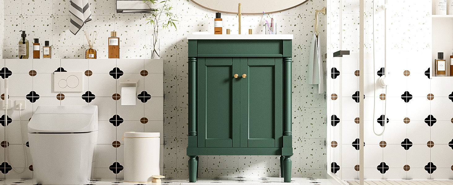 Modern Bathroom Vanity with Top Sink and 2-Tier Large Storage Shelves Cabinet