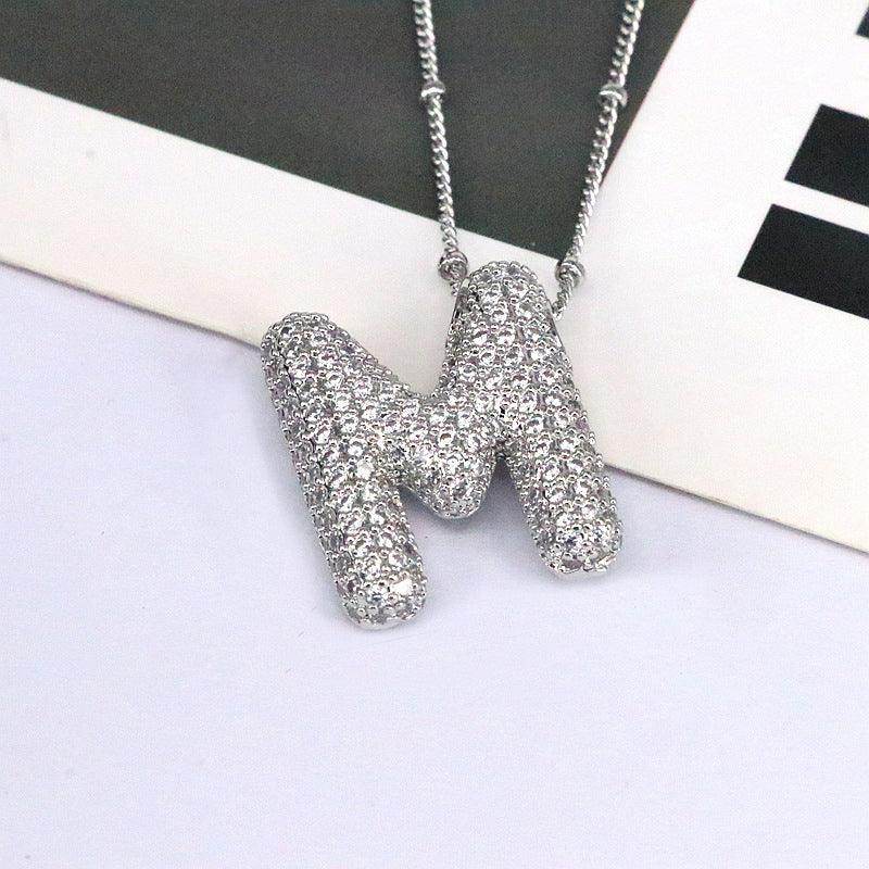 Copper Inlaid Zircon Letter Pendant Necklace for Women