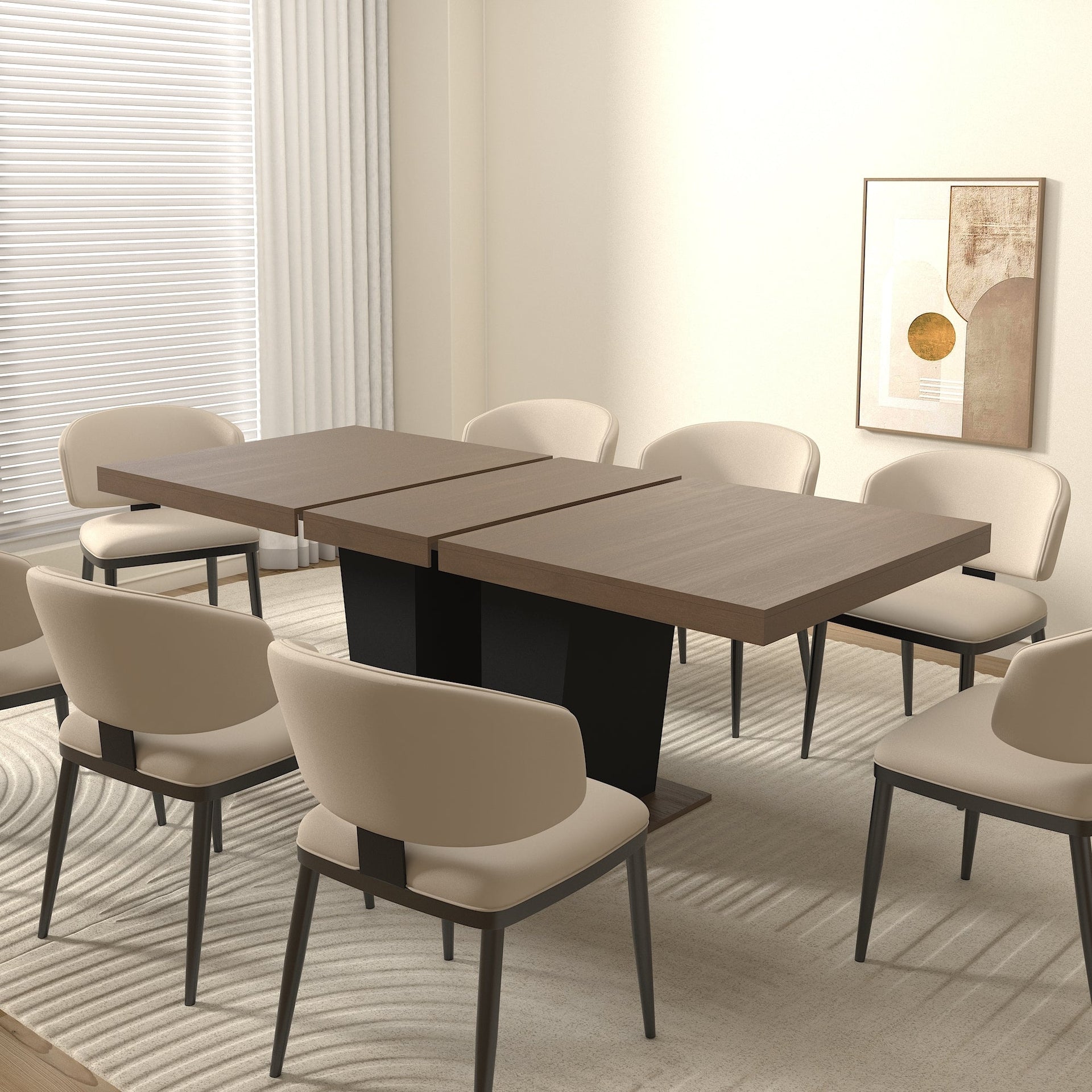 Beige and Brown Extendable Dining Table