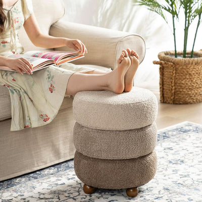Round Upholstered Ottoman With Storage Gradient Brown
