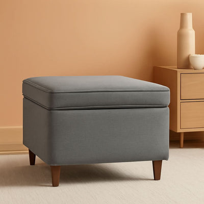 24 Inch Gray Fabric Hidden Storage Ottoman With Hinged Lid