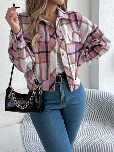 Classic Plaid Button Up Long Sleeve Jacket Women Cozy Trendy Everyday Wear Simple Jacket