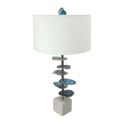 15x29.5' Blue and White Agate Slice Table Lamp with Marble Base