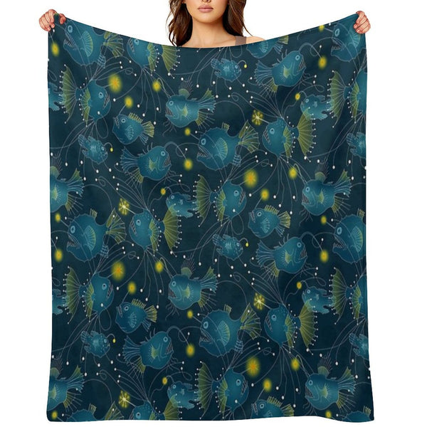 Angler Fish - Blue Wrinkle-free Throw Blanket
