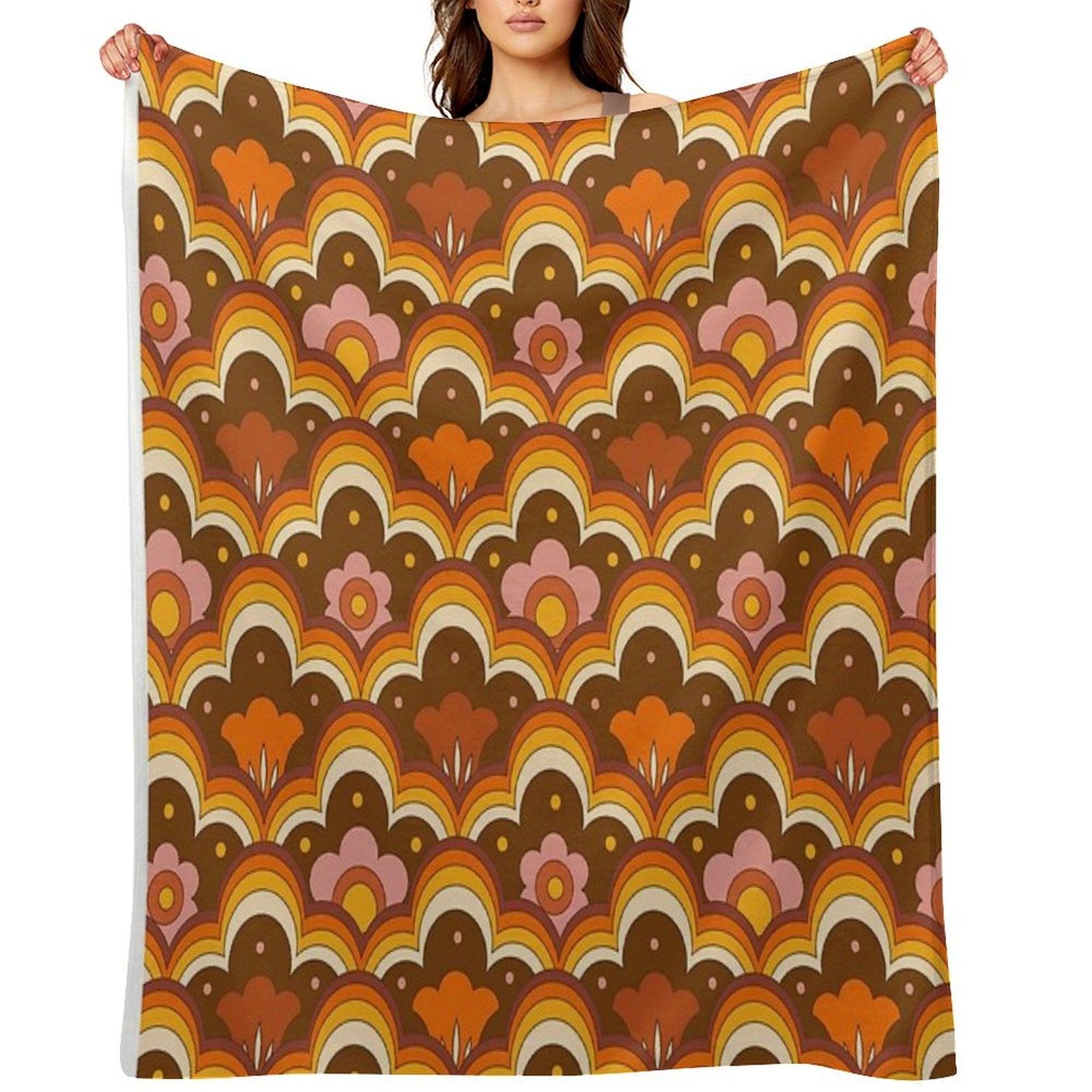 70s 60s Retro Psychedelic Flower Power, Floral Pattern Throw Blanket
