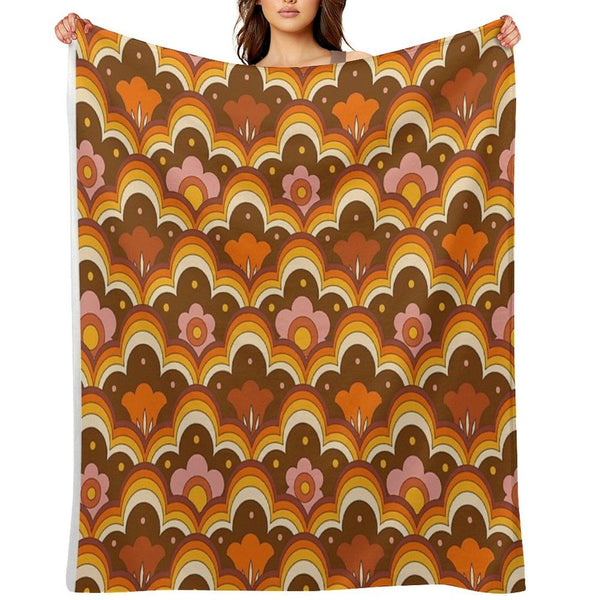 70s 60s Retro Psychedelic Flower Power, Floral Pattern Throw Blanket