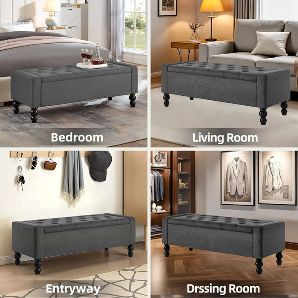 Storage Ottoman Bench Featuring Dual Safety Hinges