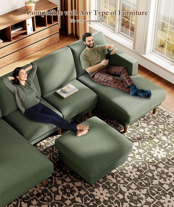 Emerald Corduroy Storage Ottoman 25 Inch Cushioned