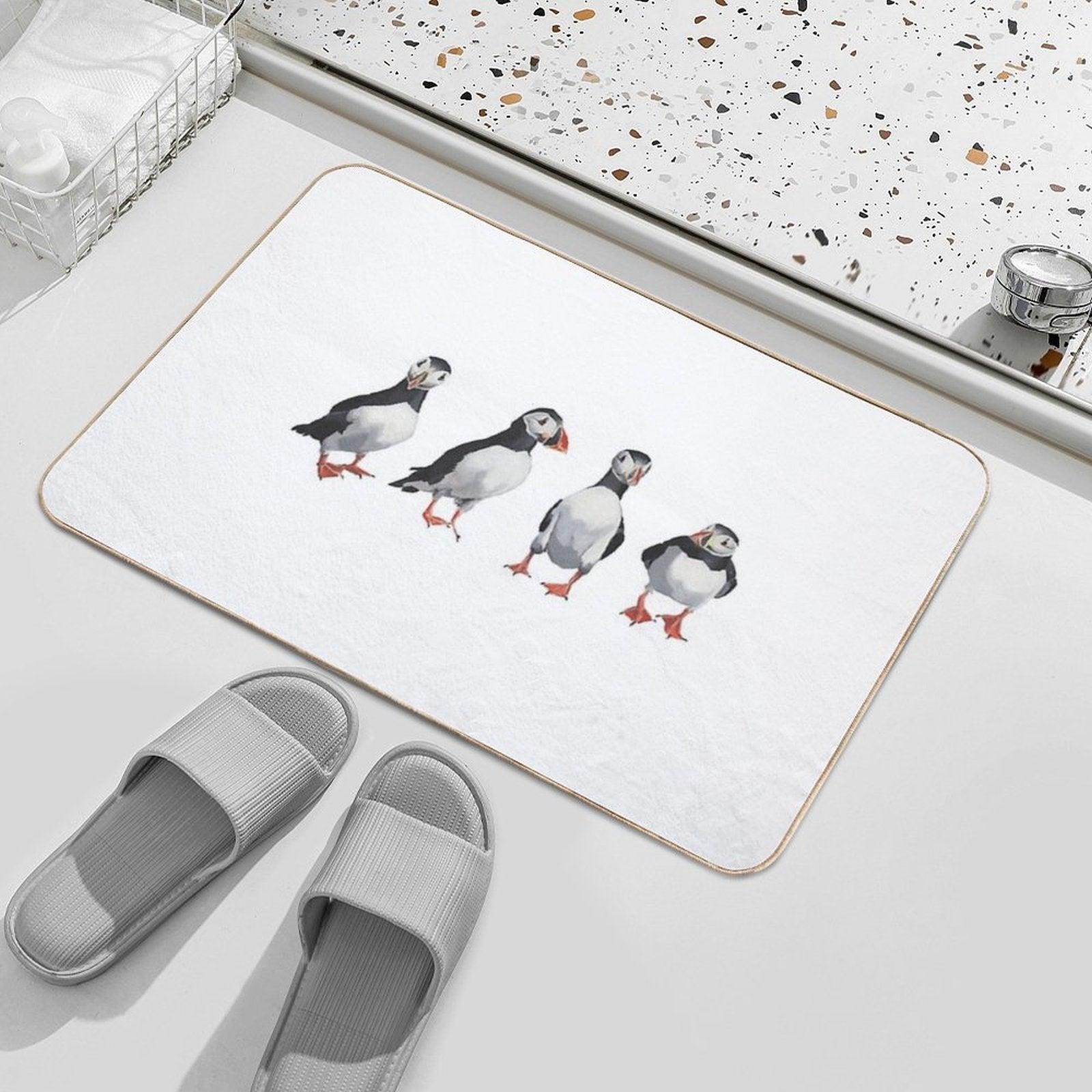 4 Puffins in A Line  Easy To Clean Bath Mat