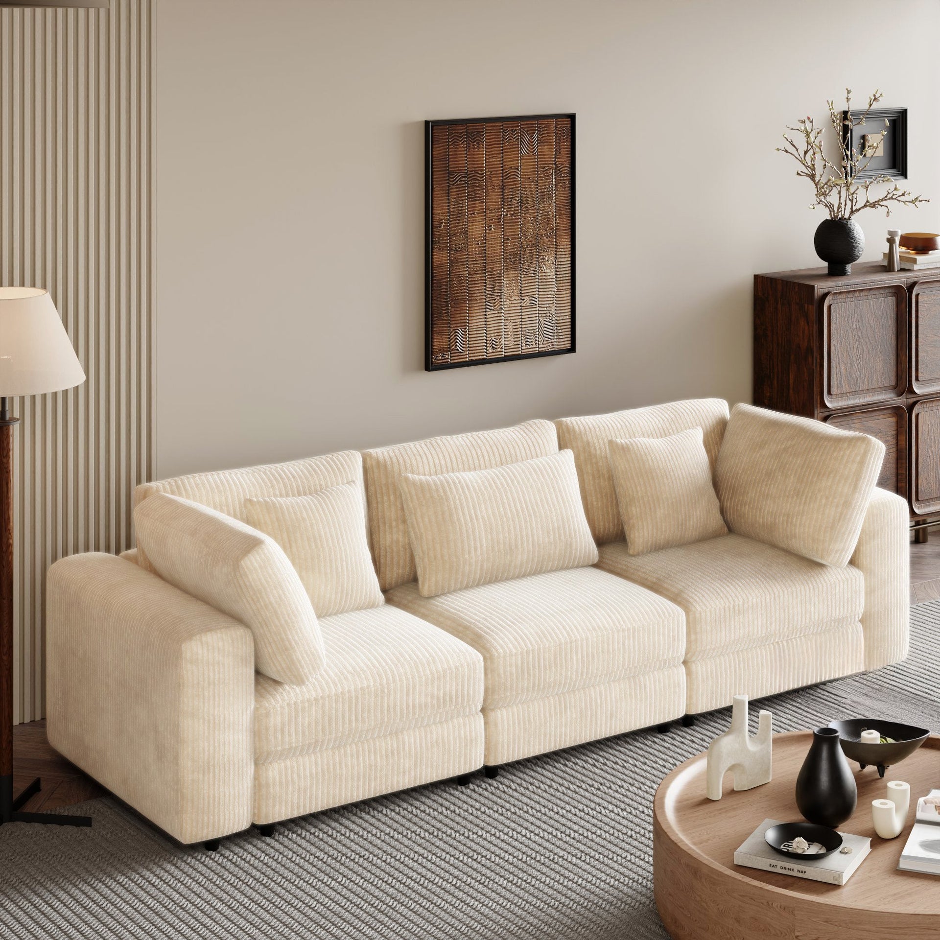 105'' 3 Seater Sofa with Removable Back Cushions and 5 Pillows , for Living Room, Apartment, Spacious Space