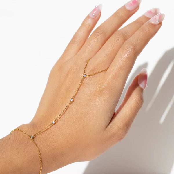 18K Gold Plated Hand Chain Bracelet - Zircon Accents GOODSPHORIA.COM