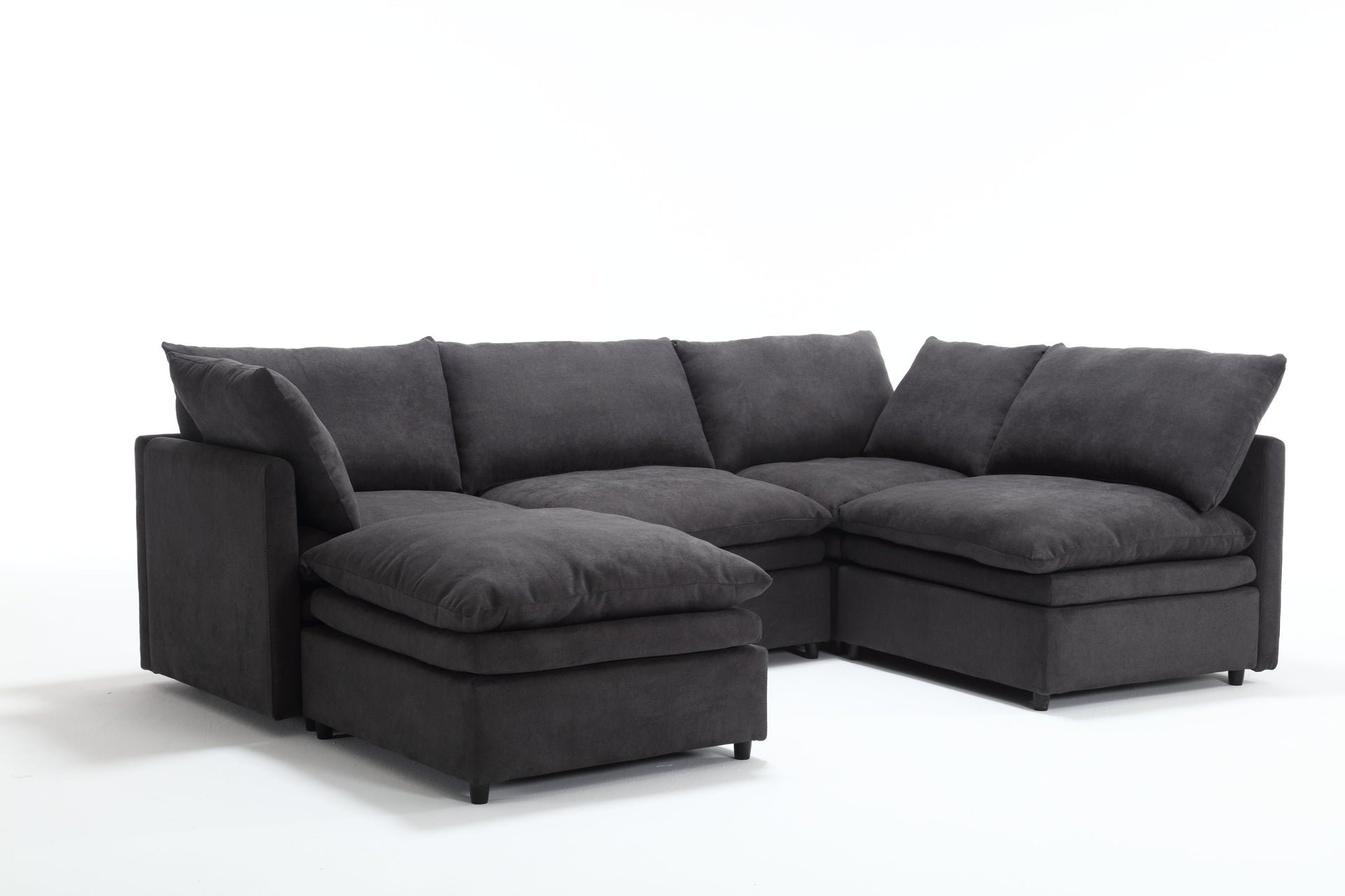 Modern U-shaped Sectional Sofa ,5-seat Upholstered  Sofa Furniture,Sleeper Sofa Couch with Chaise Lounge for Living Room,Apartment,Dark Gray,Polyester
