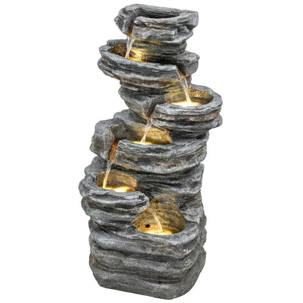 Resin 6 Tier Rock Cascade Outdoor Fountain 40 Inch LED