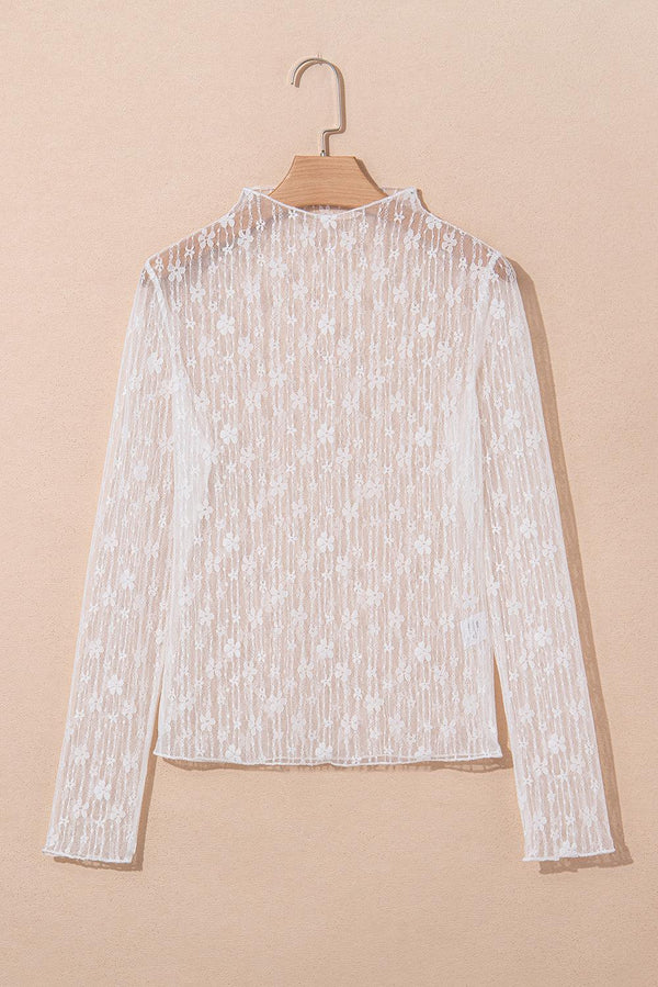 Adalynn Sheer Floral Lace Long Sleeve Top Threaded Pear