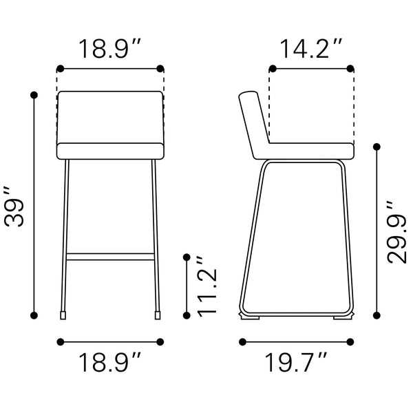 Pago Barstool (Set of 2) Gray
