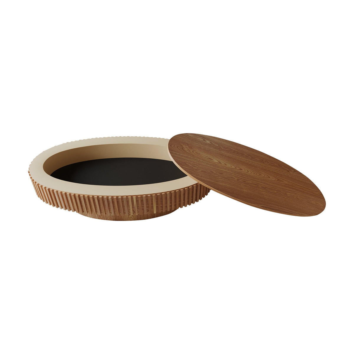 Modern Natural Wood Oval Coffee Table with Hidden Storage