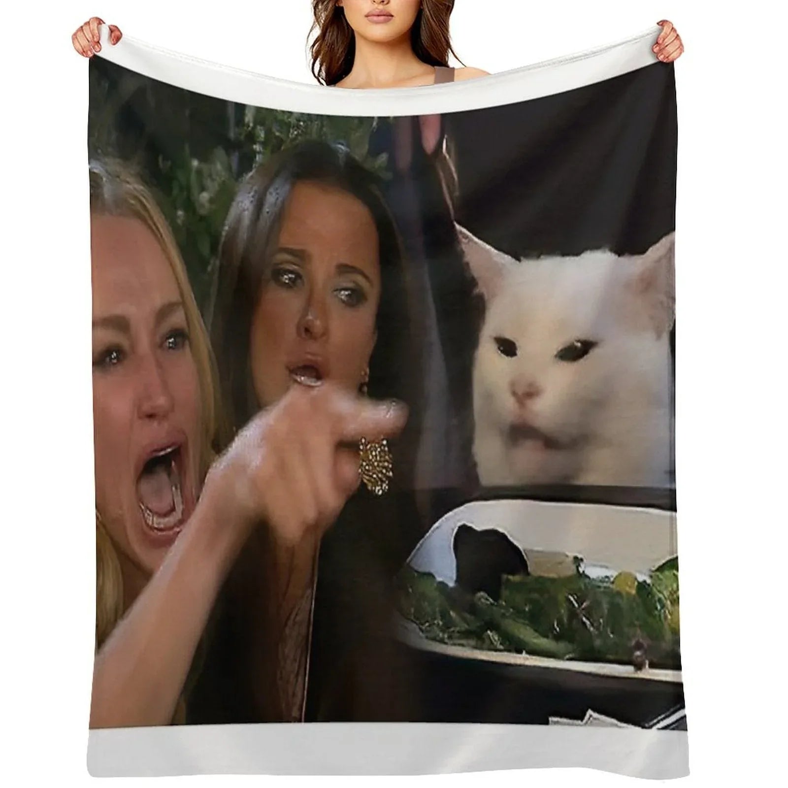 Woman Yelling at A Cat Throw Blanket